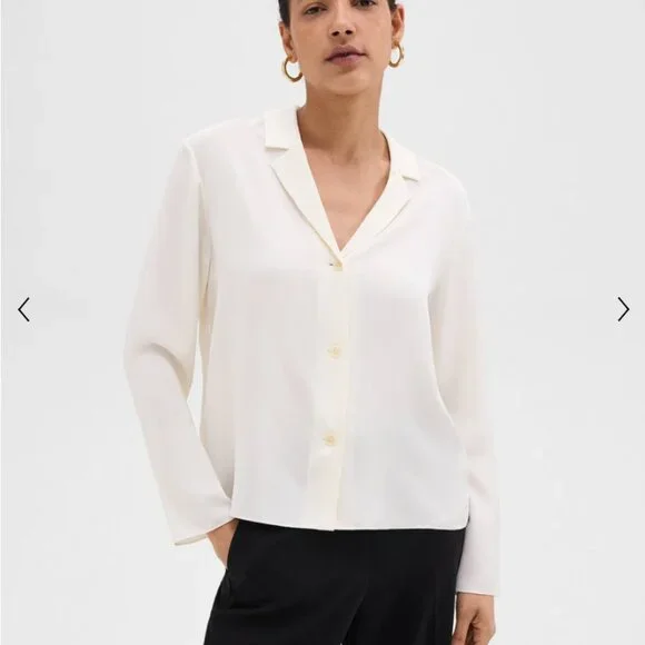 NWT Theory Silk Notched Lapel Collar Blouse Shirt - Picture 1 of 8